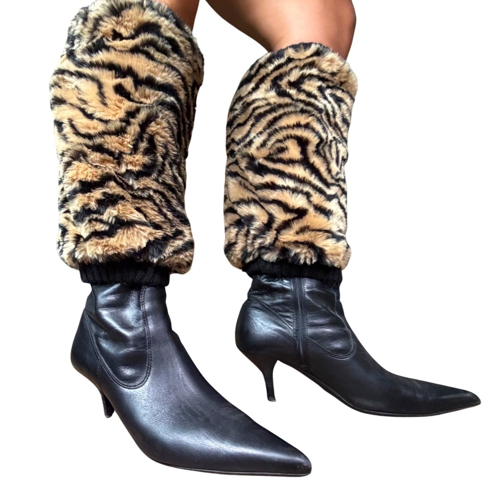 Scene Tiger Stripe Faux Fur Leg Warmers Y2K Animalβ Print Fuzzy Boot Covers
